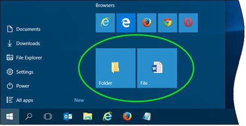 Kinnitage fail, kaust, veebisaidi otsetee menüüsse Start 10 Windows 10-s