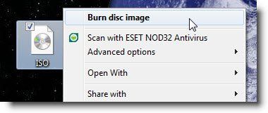 צריבת תמונות ISO ב- Windows 10/8/7 באמצעות Windows Disc Image Burner