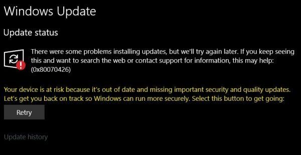 Parandage viga 0x80070426 Microsoft Store'i ja Windows Update'i jaoks