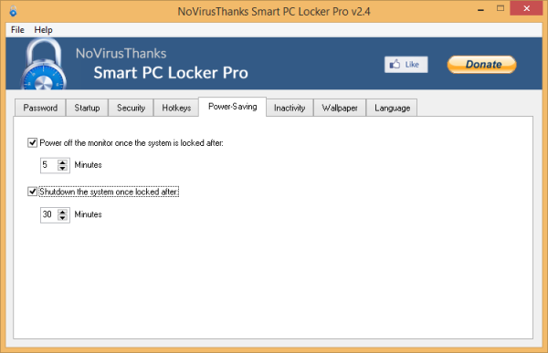 Smart PC Locker Pro enerģijas taupīšana