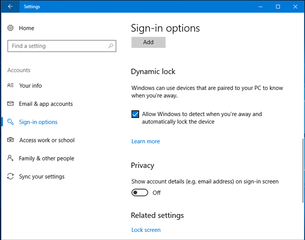 Dinamiskā bloķēšana operētājsistēmā Windows 10