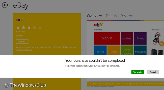 Correction: votre achat n'a pas pu être terminé lors du téléchargement des applications du Windows Store