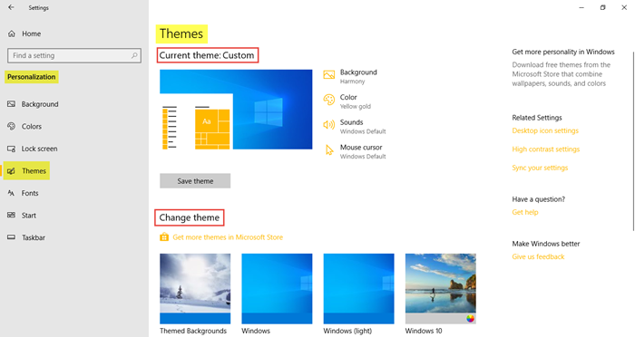 Windows 10లో వ్యక్తిగతీకరణ ఎంపికలు