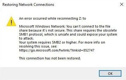 Correction: votre système nécessite une erreur SMB2 ou supérieure sous Windows 10