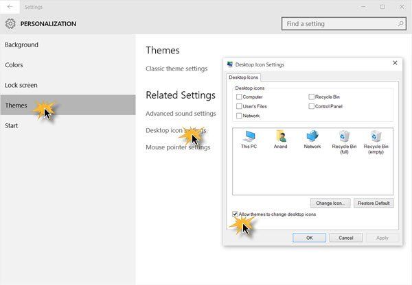 Payagan o pigilan ang mga tema sa pagbabago ng mga icon sa desktop sa Windows 10