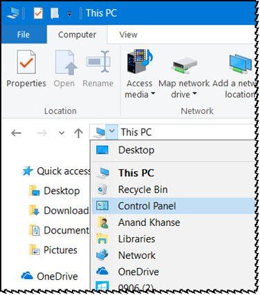 otvorite upravljačku ploču u sustavu Windows 10