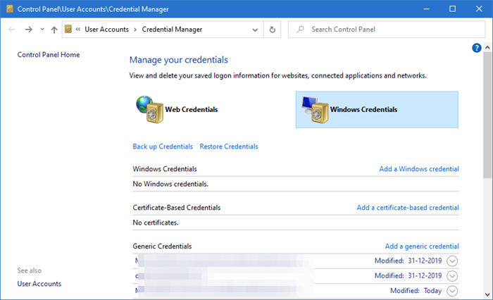 Kā atvērt un izmantot Windows akreditācijas datu pārvaldnieku sistēmā Windows 10