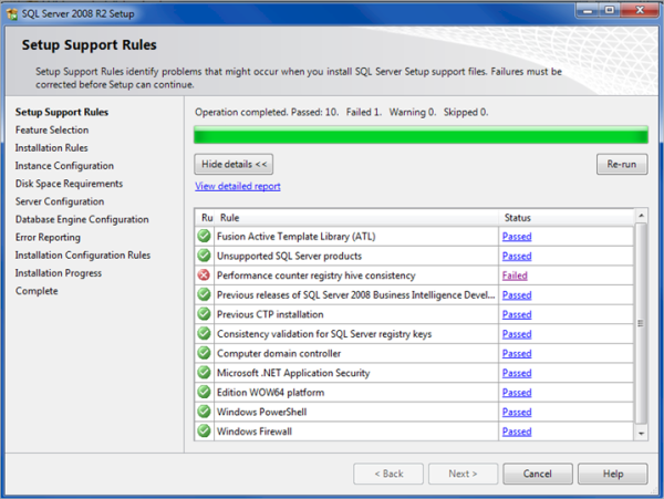 Vérification de la cohérence de la ruche du registre du compteur de performances lors de l'installation de SQL Server sur Windows