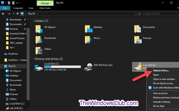 Déverrouiller le lecteur de données fixe ou amovible chiffré BitLocker dans Windows 10
