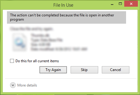 L'action ne peut pas être effectuée car le fichier est ouvert dans un autre programme.