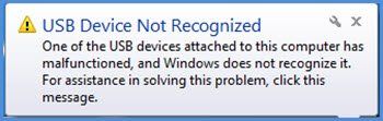 Périphérique USB non reconnu dans Windows 10