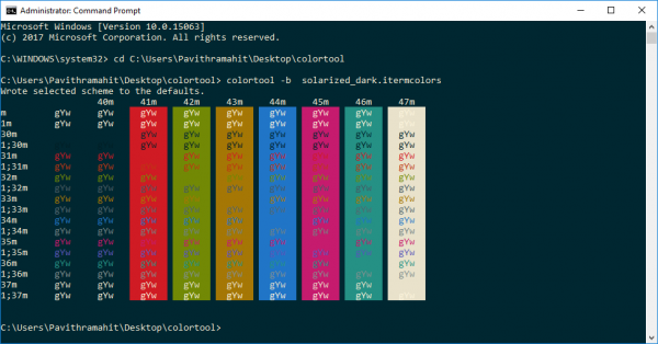 Alterar esquema de cores padrão para linha de comando