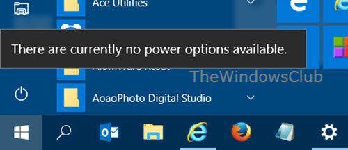 Les options d'alimentation manquent dans le menu Démarrer de Windows 10