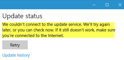 Nemohli jsme se připojit k aktualizační službě ve Windows 10