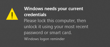 Windows richiede l'errore delle credenziali correnti in Windows 10