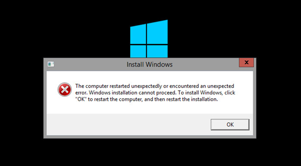 L'ordinateur a redémarré de manière inattendue ou a rencontré une erreur inattendue