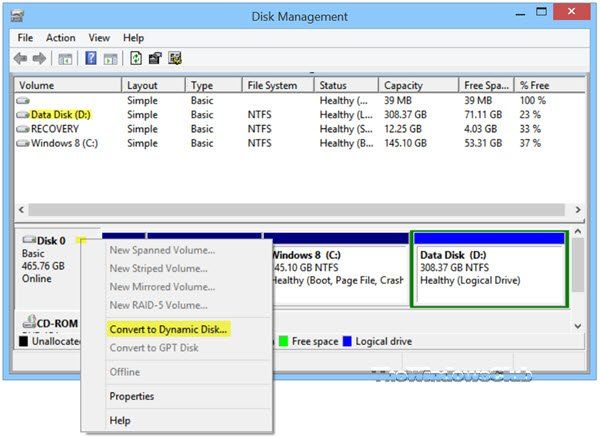 Kā konvertēt pamata disku uz dinamisku operētājsistēmā Windows 10