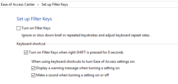 Windows 10에서 필터 키를 켜거나 끄는 방법