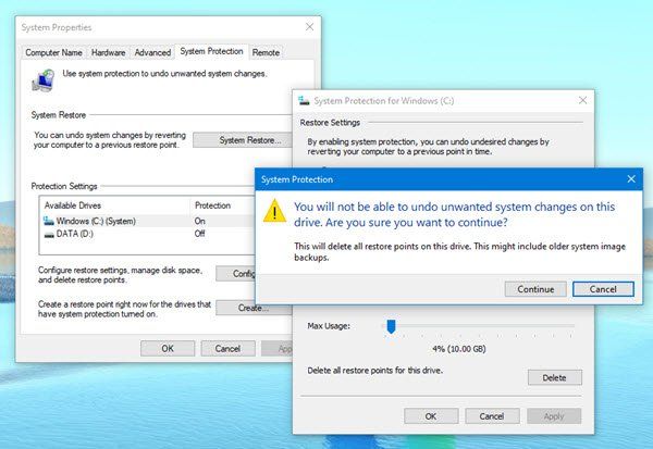 Az összes régi rendszer-visszaállítási pont és a fájlok korábbi verzióinak törlése a Windows 10 rendszerben