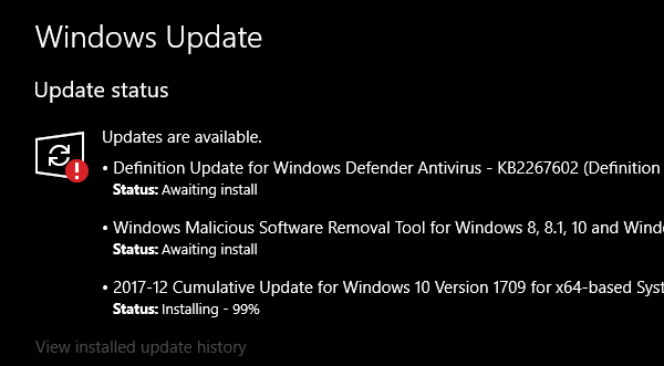 Windows Update ootab installimist