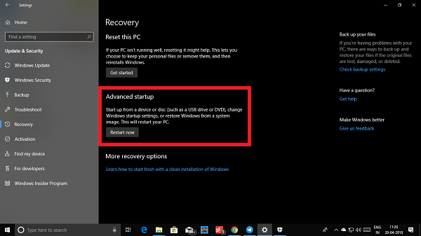 Windows 10: n käynnistämisen lisäasetukset