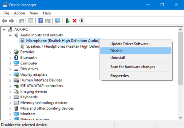 Comment désactiver, désactiver ou désactiver le microphone dans Windows 10