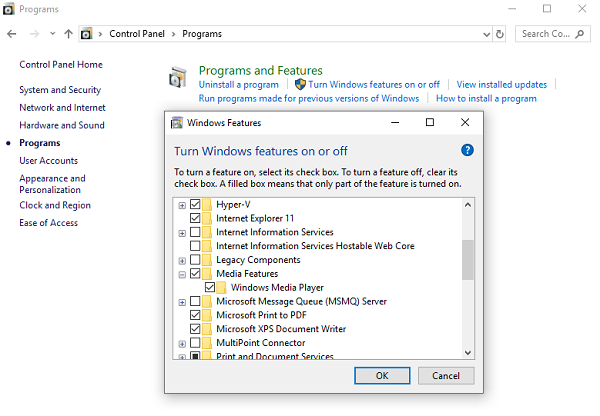 Installez Windows Media Player 12 dans Windows 10