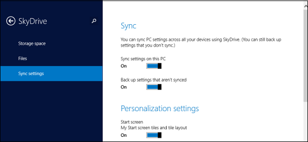 Отключение и удаление данных синхронизации OneDrive в Windows 8.1
