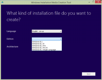 Outil de création de support d'installation Windows : Créer un support d'installation pour Windows 8.1