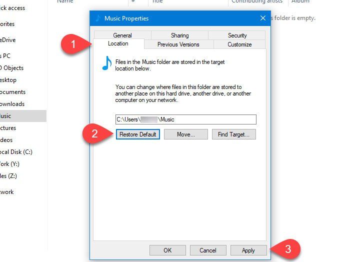 Kirjastokansioiden oletussijainnin palauttaminen Windows 10: ssä