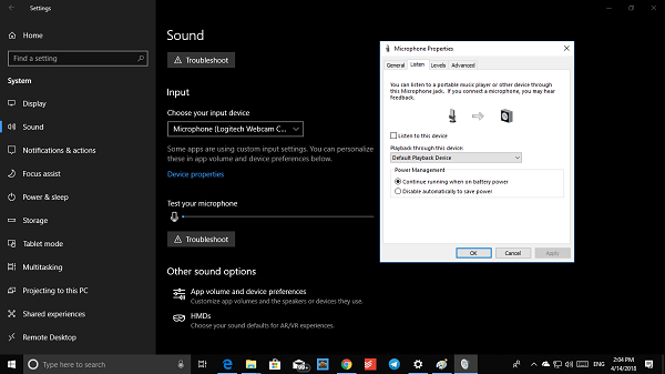 Configuración de audio para micrófono en Windows 10