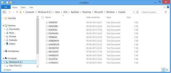 Mjesto mape Cookies u sustavu Windows 10