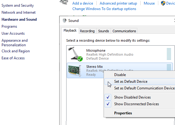 Windows 10 스테레오 믹스가 작동하지 않고 선택 가능한 사운드가 표시되지 않음