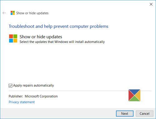 L'outil Afficher ou masquer les mises à jour bloquera les mises à jour Windows indésirables dans Windows 10