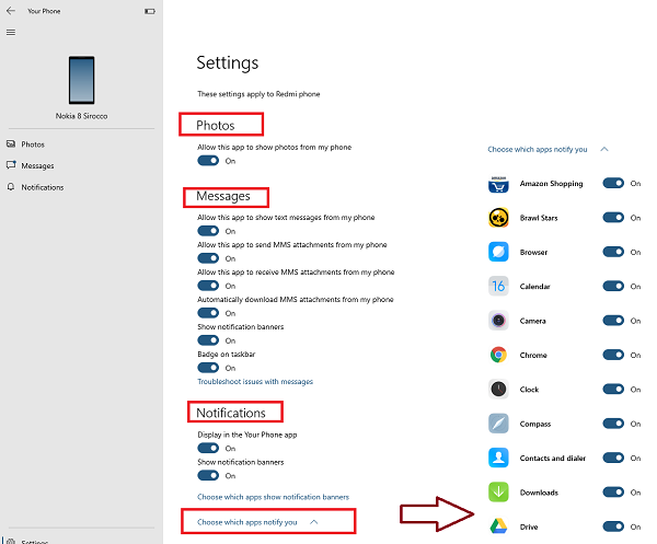 Paramètres Windows 10 de votre téléphone