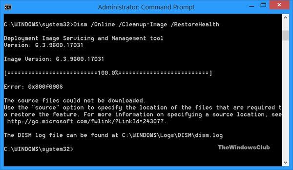 Popravak oštećene slike sustava Windows - pogreška 0x800f0906