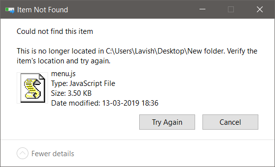 Tidak dapat mencari item ini, ia tidak lagi berada dalam ralat laluan dalam Windows 10