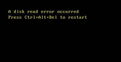 Une erreur de lecture de disque s'est produite. Appuyez sur Ctrl+Alt+Suppr pour redémarrer.