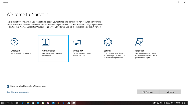 Comment utiliser Narrator dans Windows 10