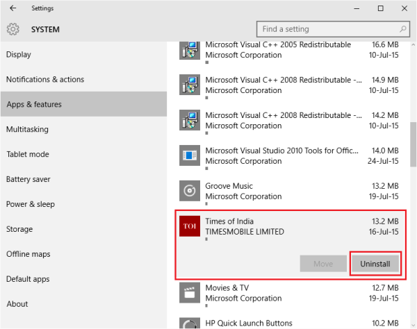Obrázok 3 - Odstránenie aplikácií pre Windows 10