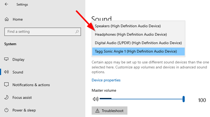 Modifier la sortie audio Windows 10