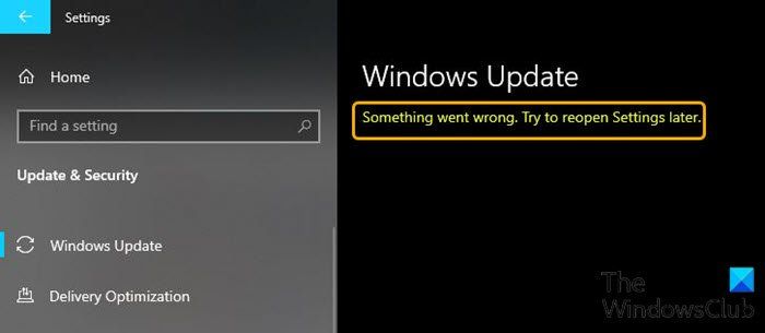 Arregleu alguna cosa que ha anat malament Proveu de reobrir la configuració més tard l'error a Windows 10