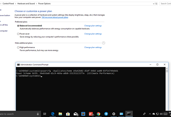 Commande PowerShell pour le mode Ultimate Poerformance dans Windows 10