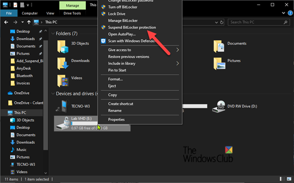 Comment suspendre ou reprendre la protection BitLocker pour les lecteurs dans Windows 10