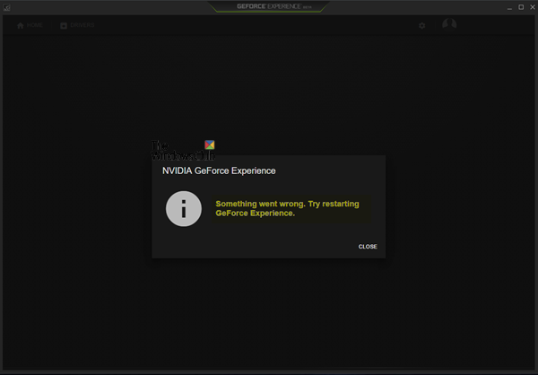 Pengalaman NVIDIA GeForce, Kesalahan telah berlaku pada Windows 10