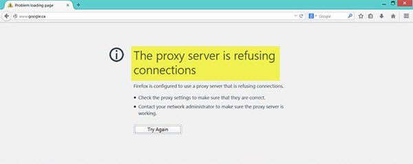 Puhverserver keeldub Firefoxi või Chrome'i ühendusveast