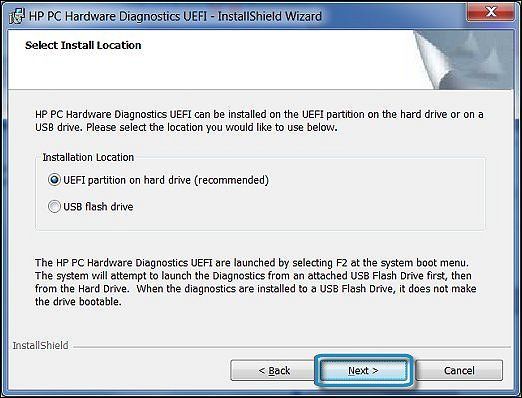 jalankan alat diagnostik UEFI dari pemacu USB