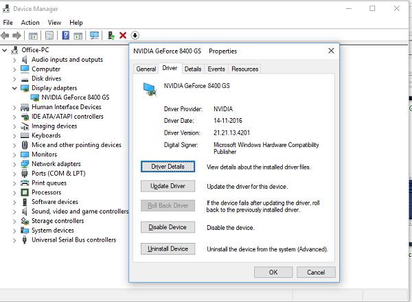 Povrat ažuriranja GrphicsDriver u sustavu Windows 10