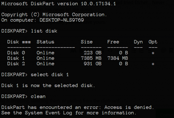 DiskPart a rencontré une erreur : accès refusé