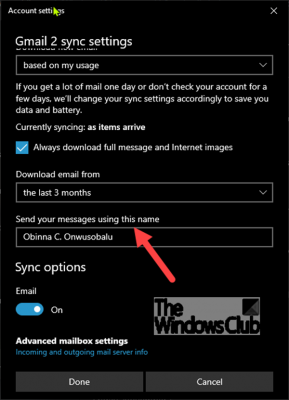 wijzig de weergavenaam van de afzender in de Windows 10 Mail-app